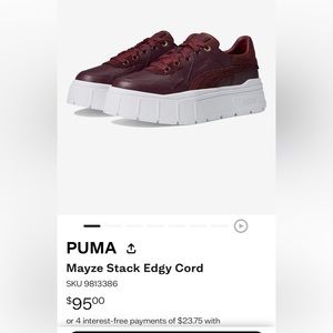 NEW Maroon Puma Stack Edge Cord Platform Sneakers
